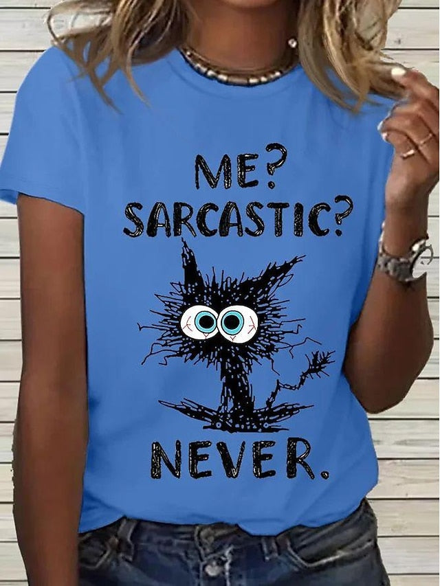 Women's T Shirt Basic Funny Cat Letter Print Short Sleeve