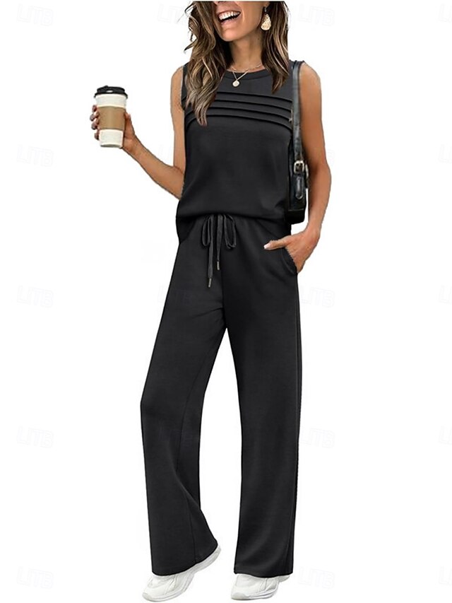 Women's Camis Pants Sets Bolero Top Sleeveless Crew Neck