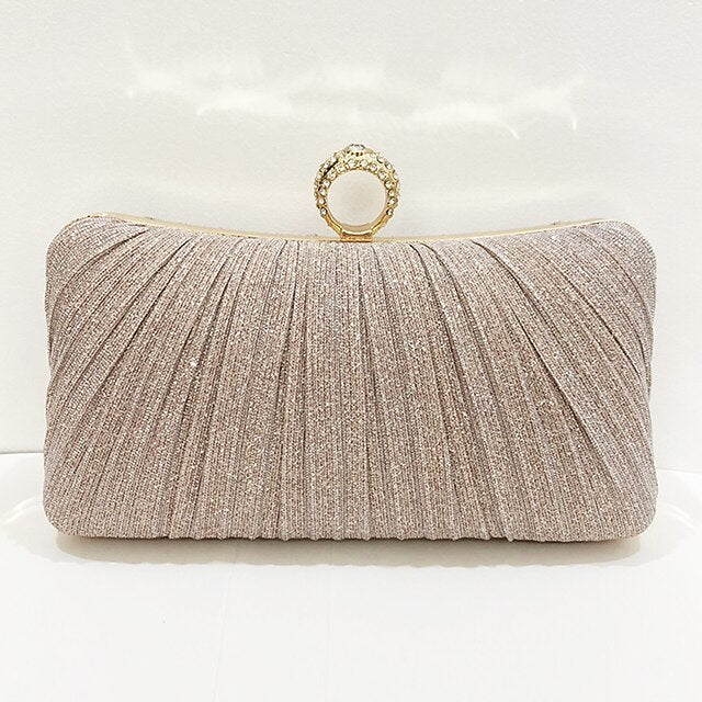 Clutch Evening Rhinestone Ring Glitter Gold Bag with Elegant