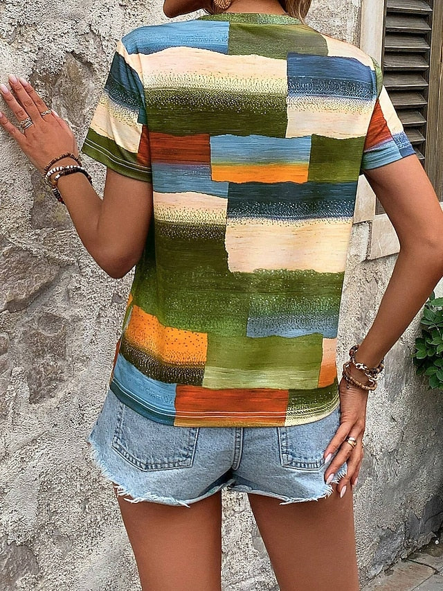 Women's T Shirt Print Geometric Casual Short Sleeve Round