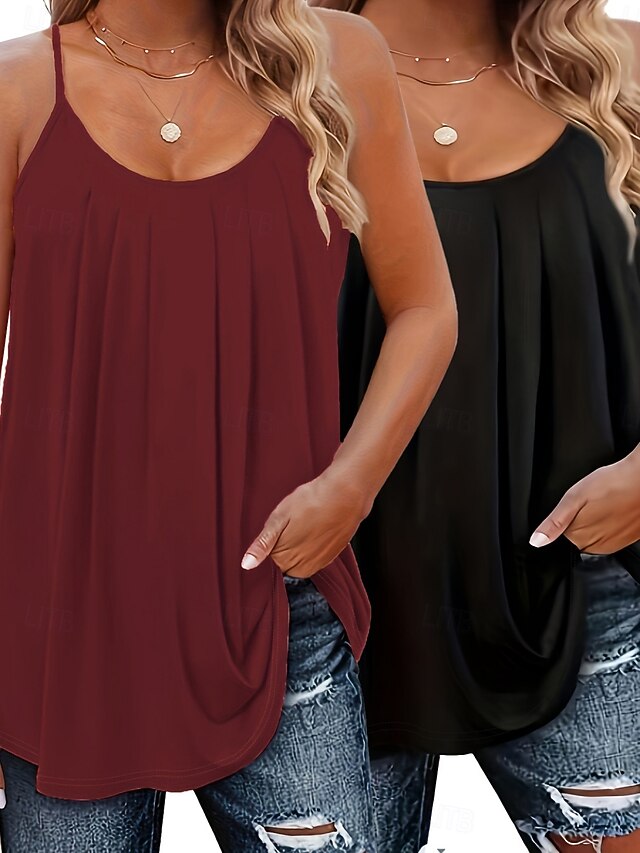 Multi Packs 2pcs Women's V Neck Sleeveless Green+pink Tank