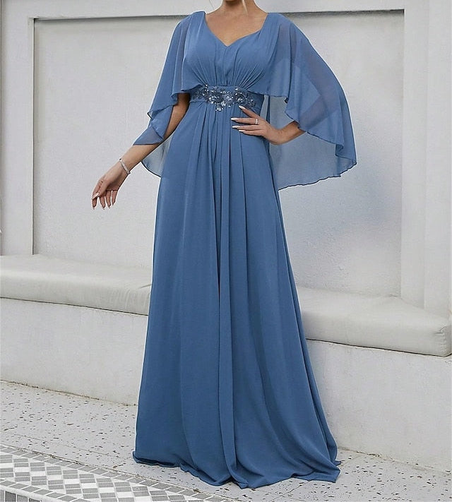 Floor Dress of the V Party Mother Bride Elegant Neck