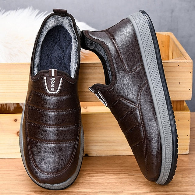 Loafers Boots PU Winter Slip-Ons lined Fleece Men's