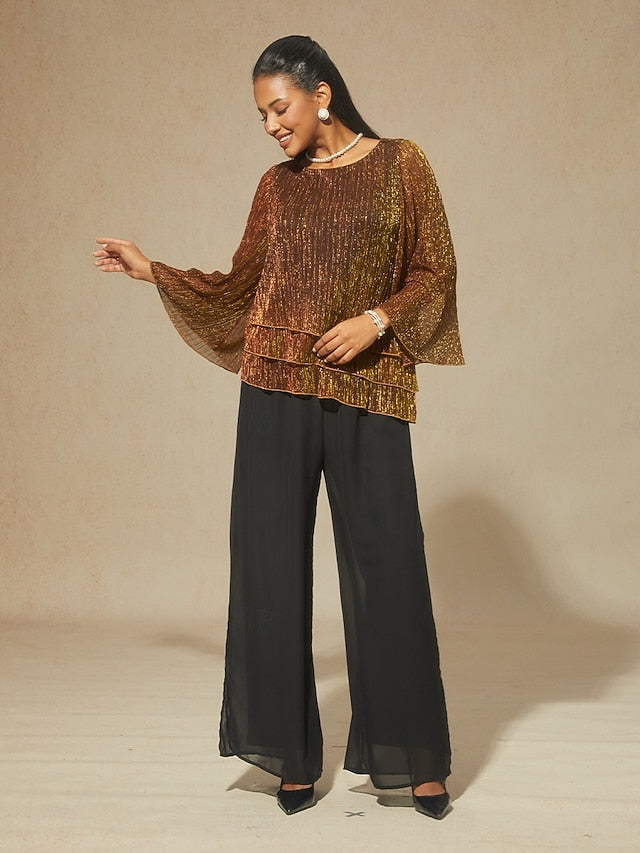 Women's Blouse Chiffon Tops Lace Tops Ruched Glitter Solid