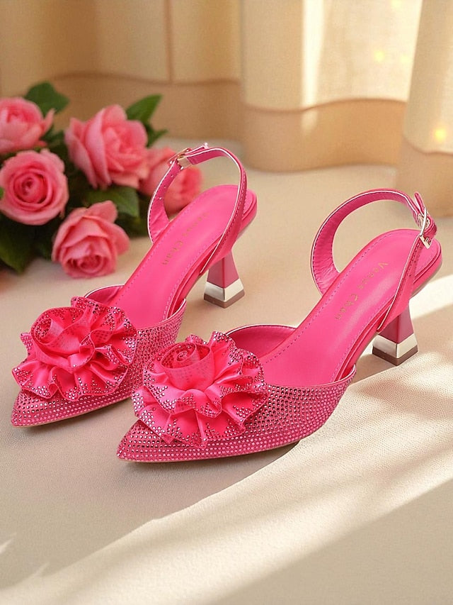 with Rhinestone Women's Purple Floral Heels Slingback
