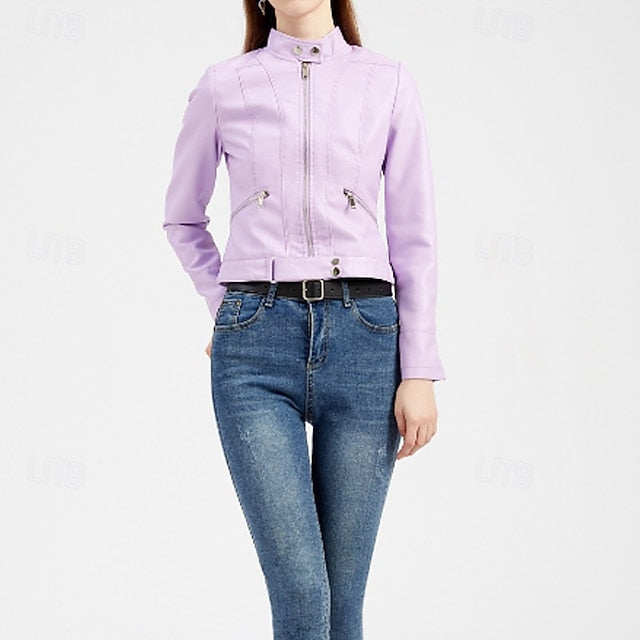 Women's Jacket Pocket Faux Zipper Leather Comfortable