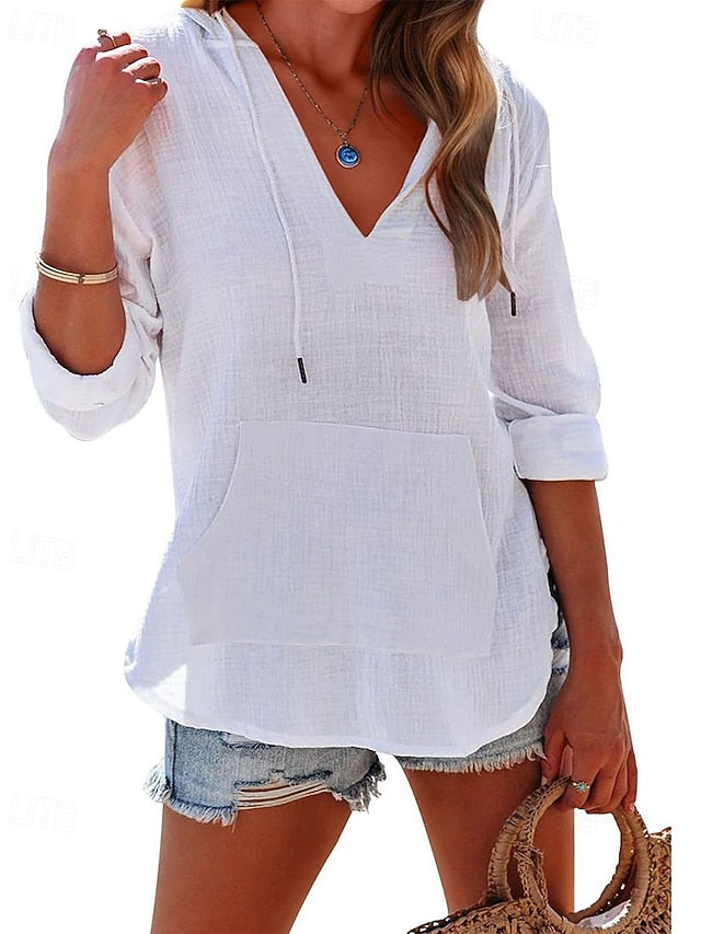 Women's Blouse Pocket Plain Elegant Stylish Long Sleeve V