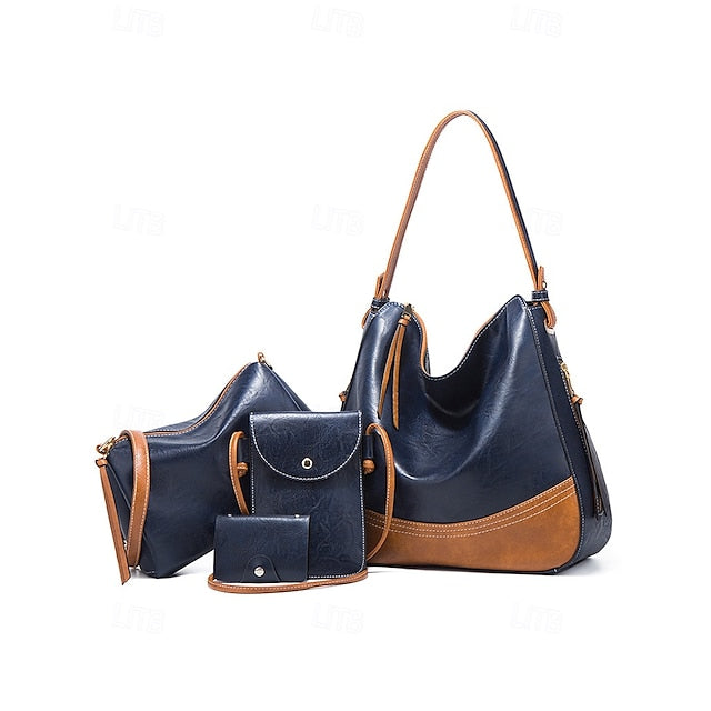 Bag Women's Leather Faux Shoulder Set 4-Piece Handbag –