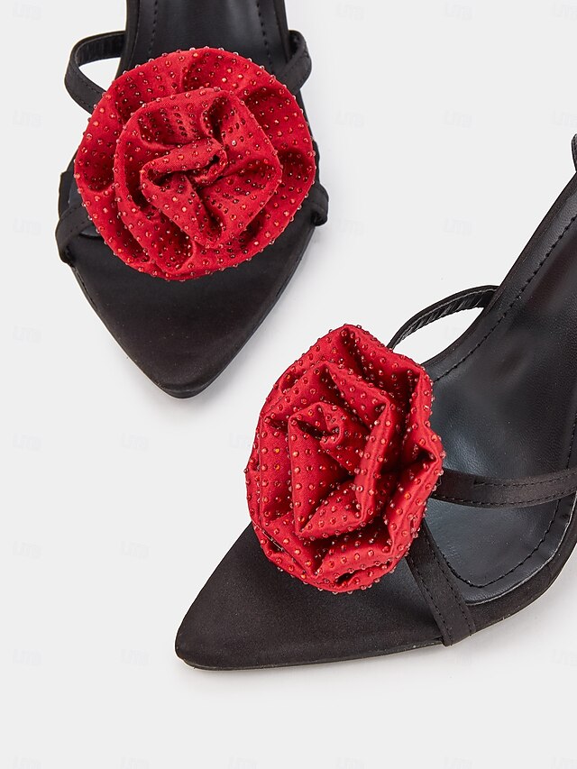 Floral High Black Embellishments Chic Red - Sandals Heel with