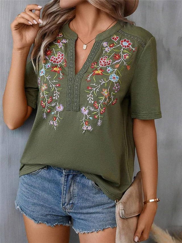 Women's Lace Shirt T Shirt Lace Patchwork Embroidered