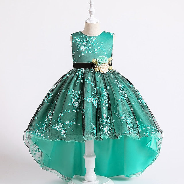 Colored Dress Solid Girls' Wedding Sleeveless Kids Floral