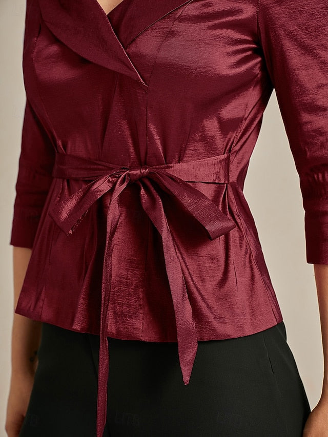 Women's Blouse Evening Tops Tie Front Solid Color Plain