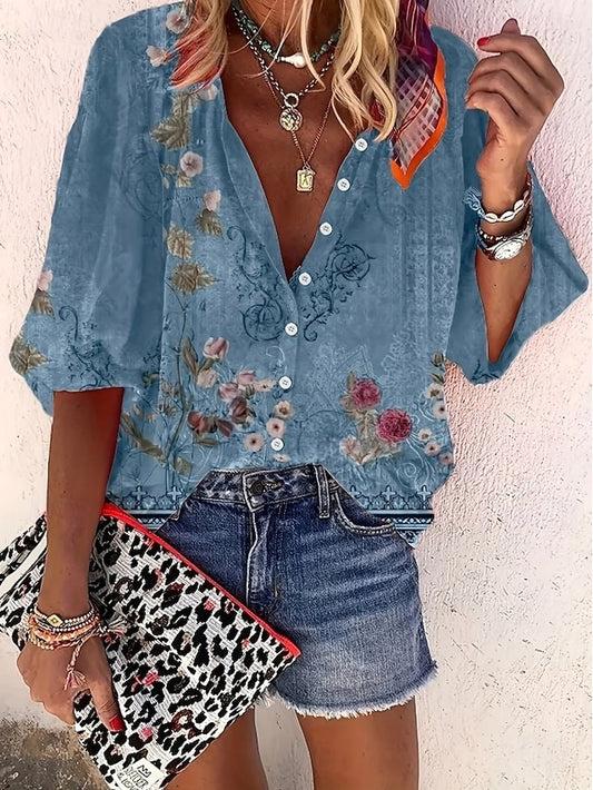 Women's Shirt Print Ombre Floral Graphic Bohemia Vintage