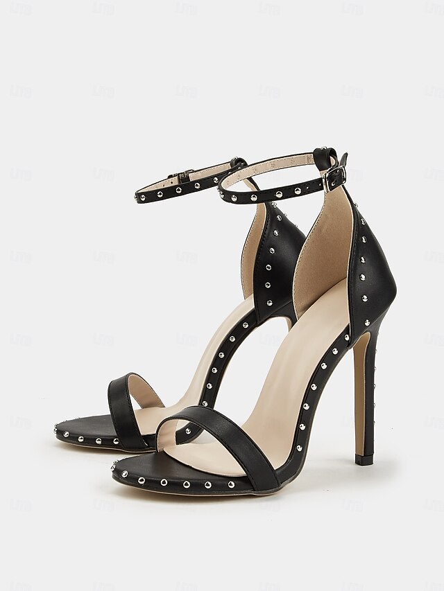 Embellishments Silver - Stiletto Black Stud Sandals with