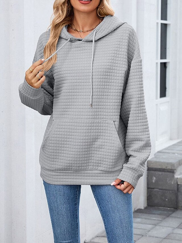 Women's Texture Blouse Pullover Hoodie Sweatshirt Pocket