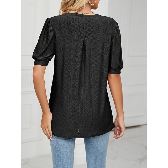 Women's T Shirt Eyelet Plain Fashion Modern Casual Short