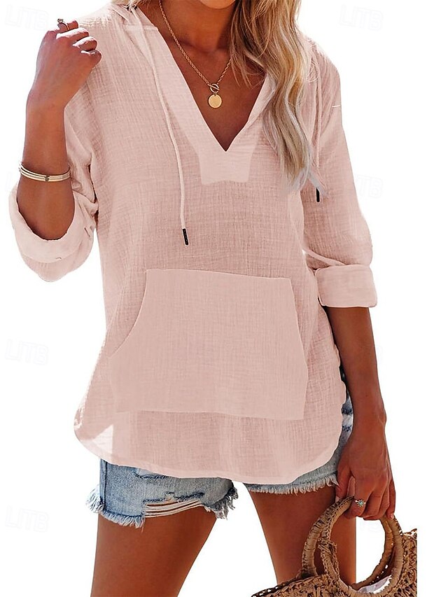 Women's Blouse Pocket Plain Elegant Stylish Long Sleeve V