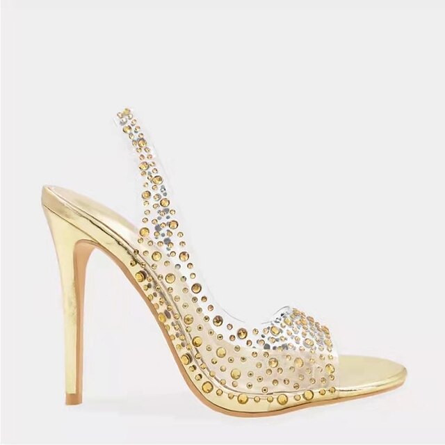 Sandals Heel High – Women's Rhinestone Clear Transparent