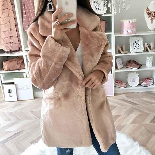 Women's Pocket Warm Comfortable Fur Coat Faux Casual