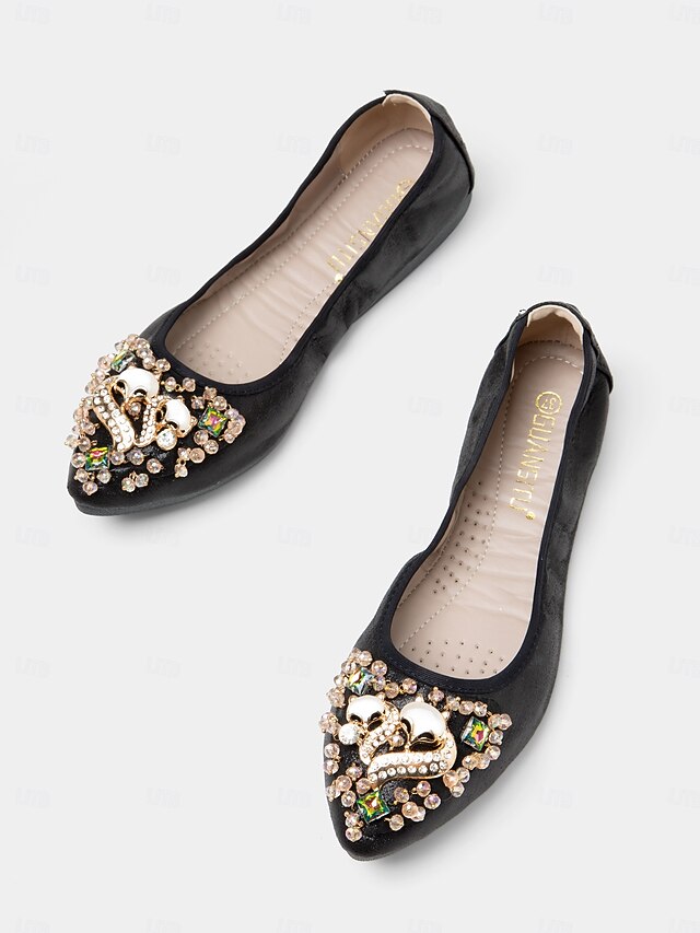 with Rhinestone Foldable Flats Black Women's  Ballet