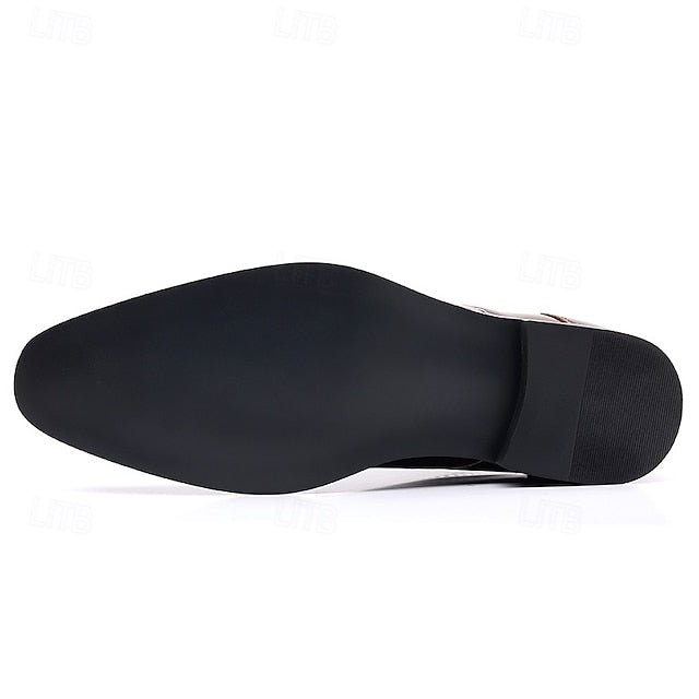 Burgundy Glossy Wingtip Faux Brogue Ankle Leather Men's