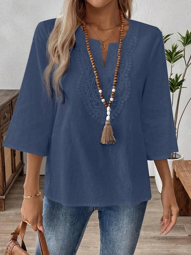 Women's Shirt Blouse Lace Tops Lace Solid Color Stylish