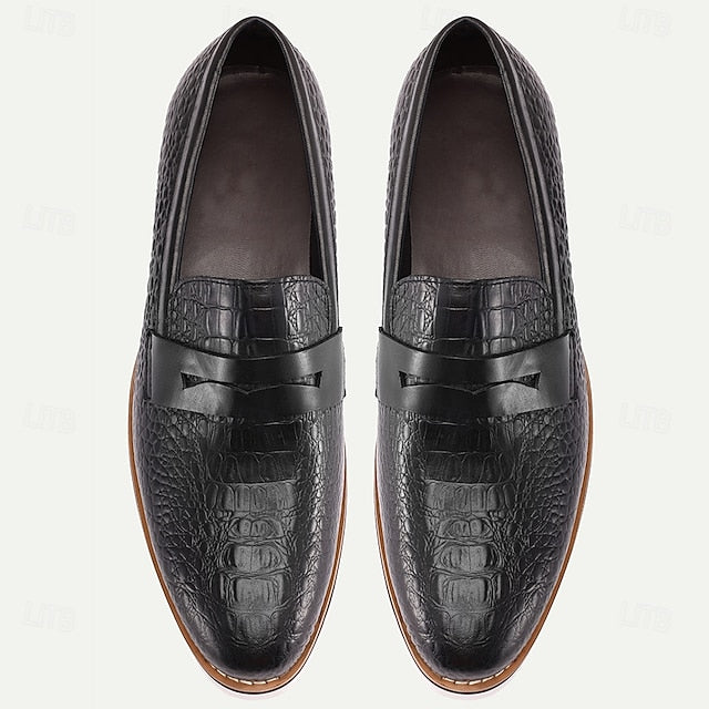 Slip-On Leather Loafers Black Genuine Men’s Cowhide