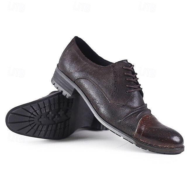 – Brogue Leather Shoes Oxford Men's Vintage Genuine