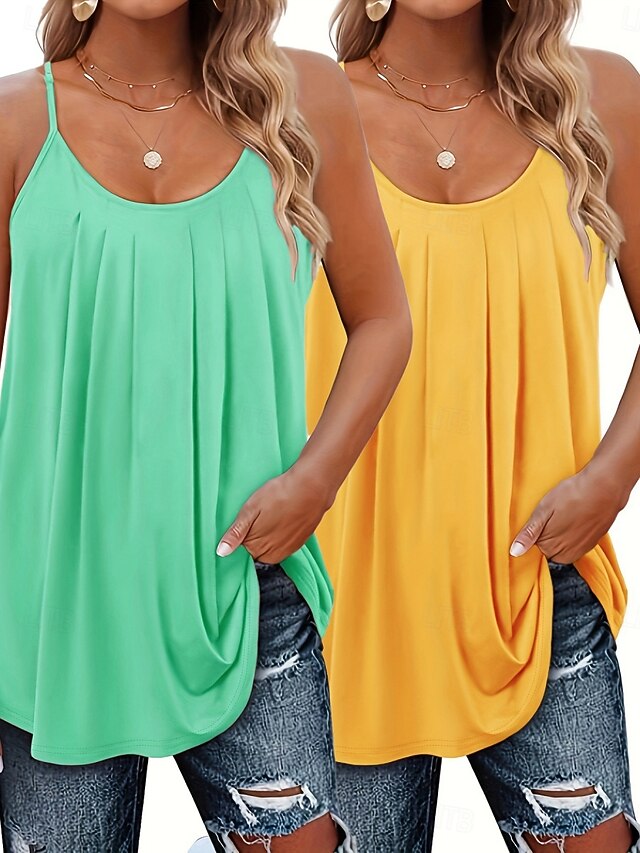 Multi Packs 2pcs Women's V Neck Sleeveless Green+pink Tank