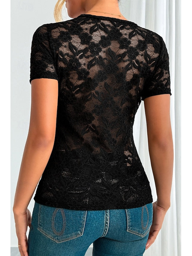 Women's Blouse Lace Tops Lace Plain Stylish Modern Short