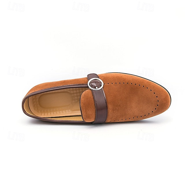 Faux Suede Slip-On with Brown Strap Buckle Loafers Men's