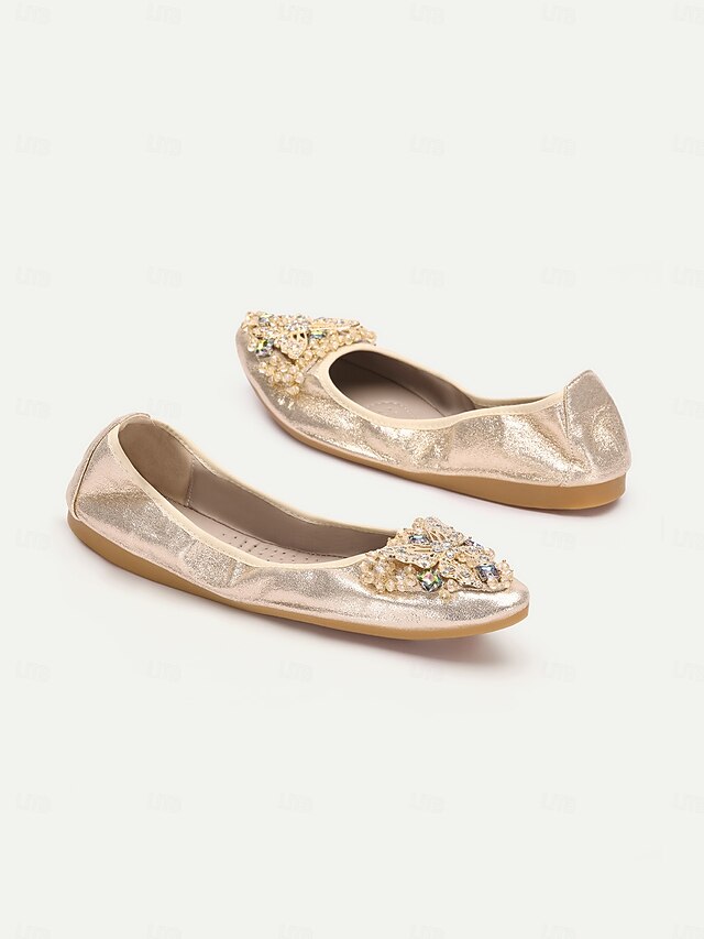 Foldable Flats Women's Gold with Crystal Glitter