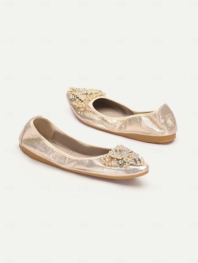 Glitter Foldable Crystal Gold with Women's Flats