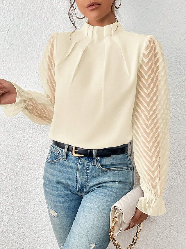 Women's Shirt Blouse Daily Basic Mesh Long Sleeve Regular
