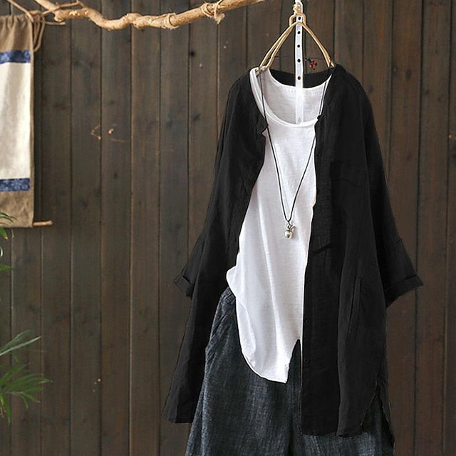 Women's Cotton Linen Shirts Linen Shirt Button Up Long