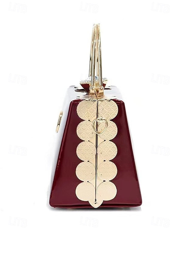Gold Patent Women's Burgundy Handbag Evening with Leather