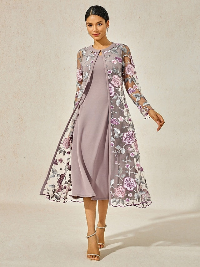 Women's Tea Length Cocktail Dress Dress Set Wedding Guest