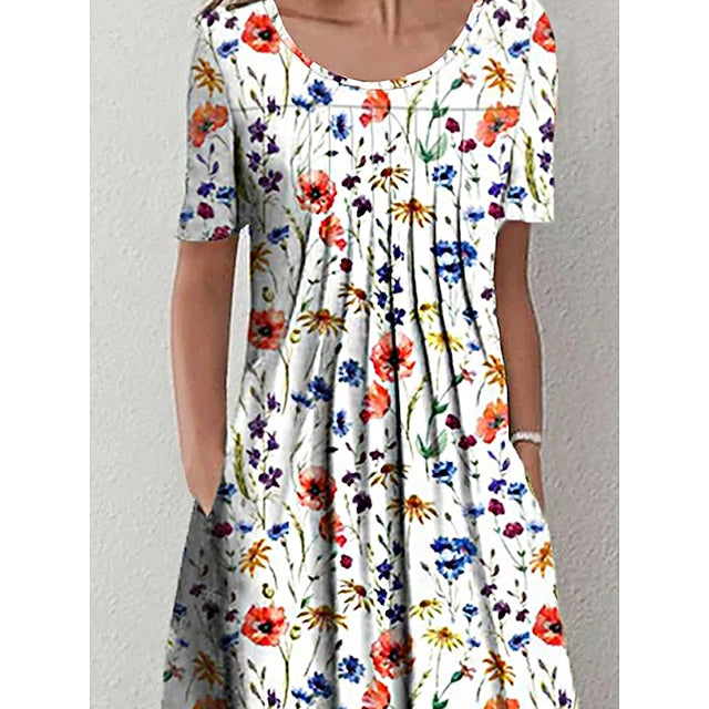 Women's Midi Dress Casual Dress Floral Dress White Short