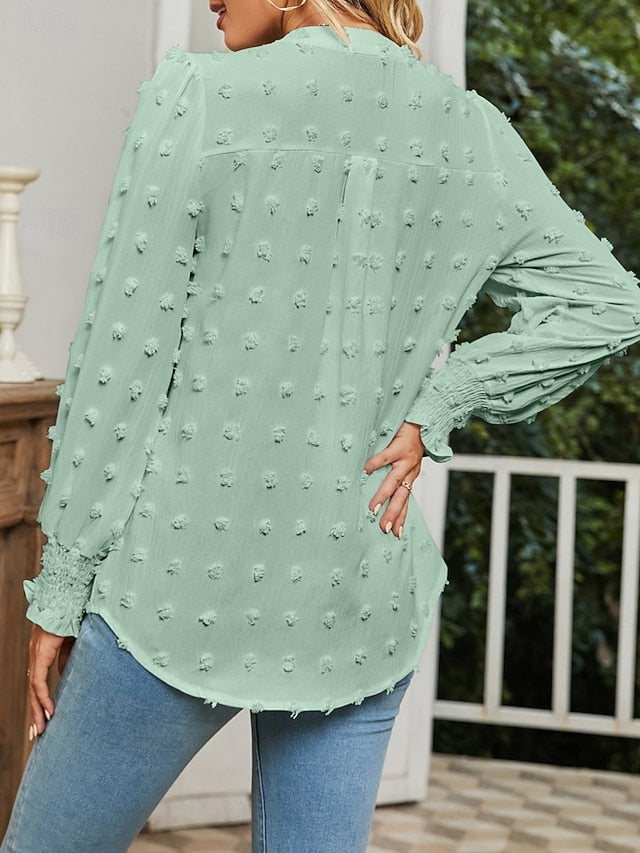 Women's Popover Shirt Casual Shirt Blouse Ruched Solid