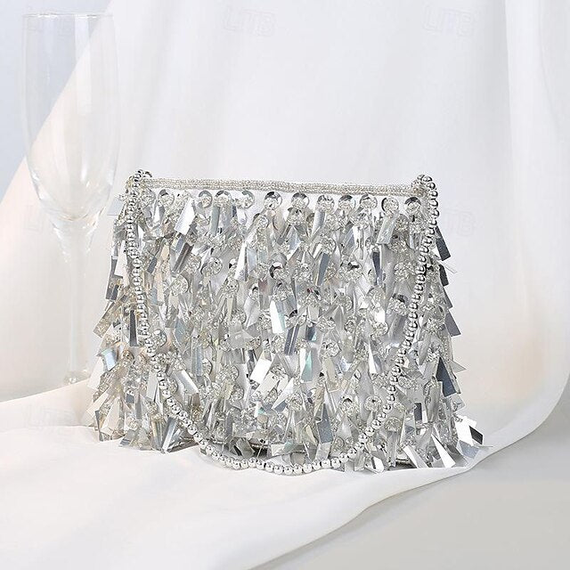 and Crystal Evening Black Clutch Fringe Luxurious Sparkling with