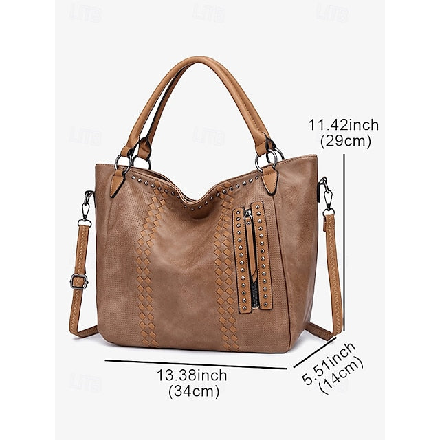 Brown Tote Spacious Women's Leather Bag Handbag Faux –