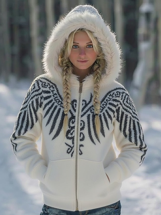 Women's Viking Zip Up Hoodies Graphic Animal Western Ethnic