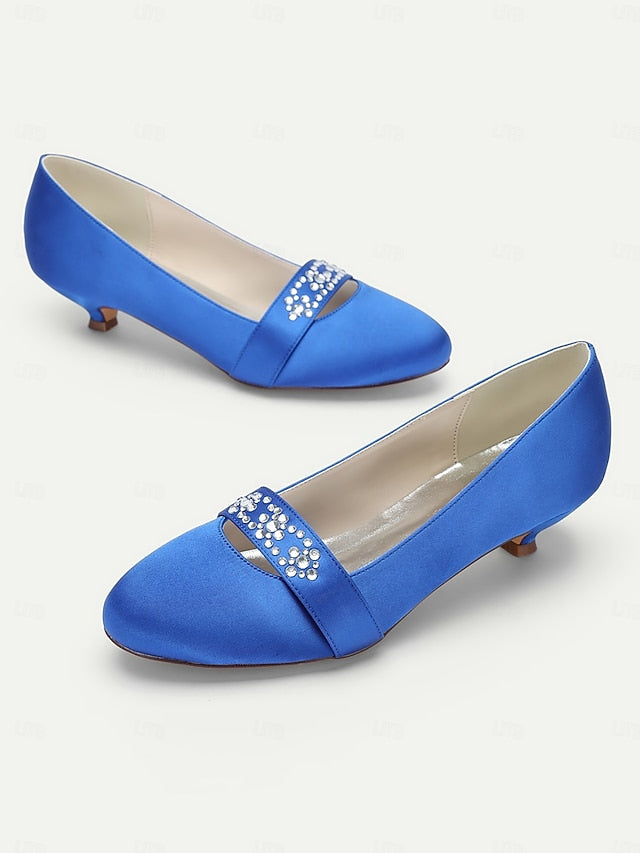 Blue Women's Rhinestone with Satin Kitten Heels