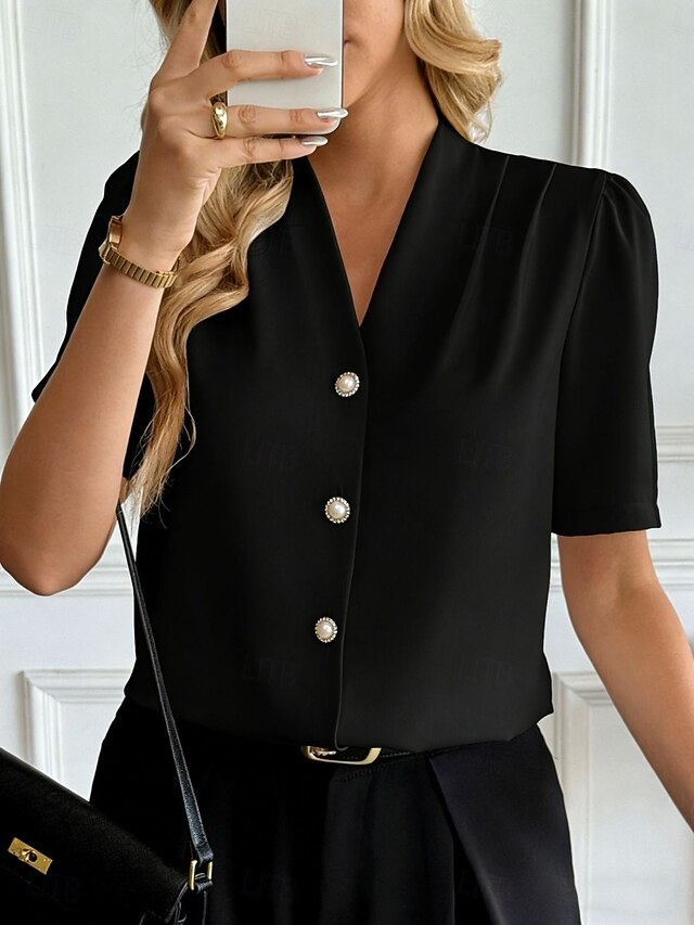 Women's Shirt Blouse Buttons Plain Active Stylish Short