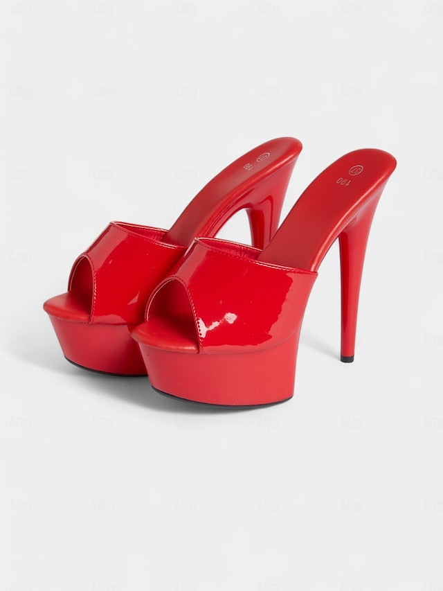 Red Leather with Heels Women's High Patent Platform