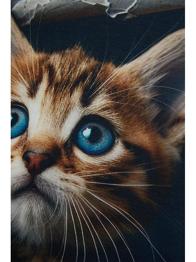 Women's T Shirt Fashion Cat Print Short Sleeve Regular Tops