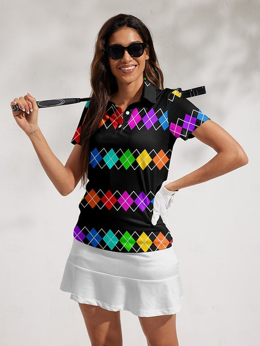 Women's Golf Polo Shirt Black Short Sleeve Sun Protection
