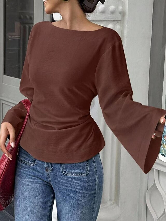 Women's T Shirt Tunic Solid Color Stylish Casual Long