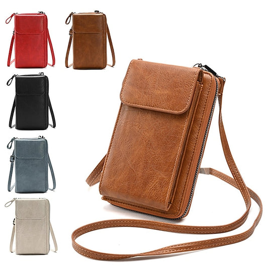 Women's with Zipper Faux Wallet Vintage Leather Crossbody