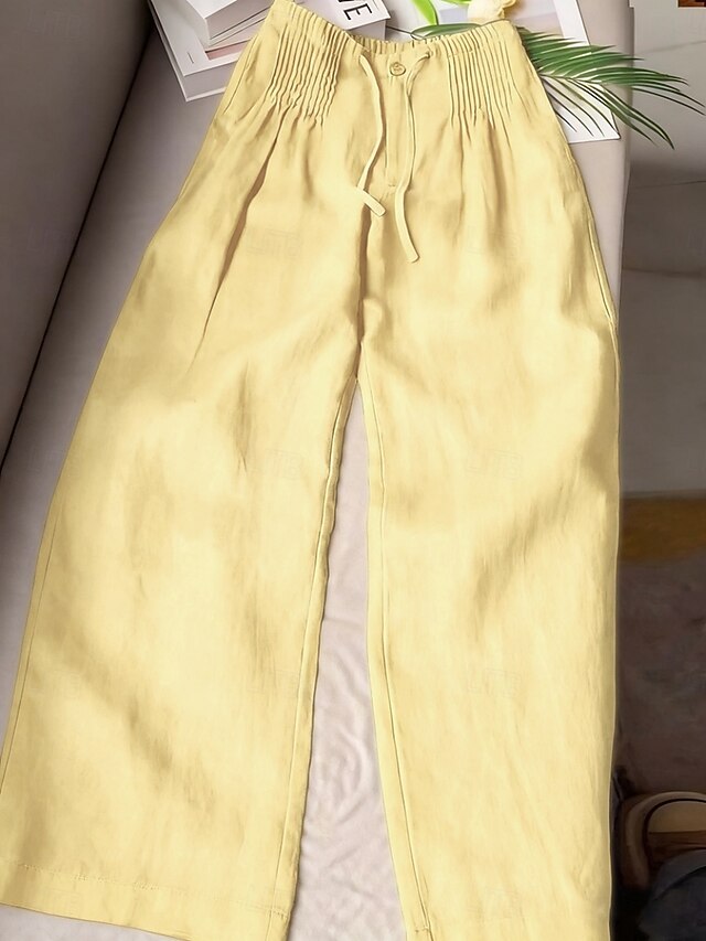 Women's Linen Like Faux Cotton Linen Wide Leg Chinos